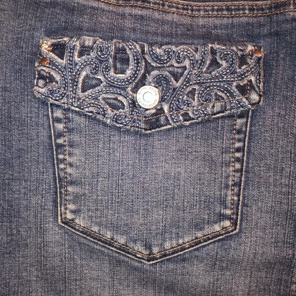 WHBM 4 Distressed Hem Indigo Denim Blue Mini Skirt